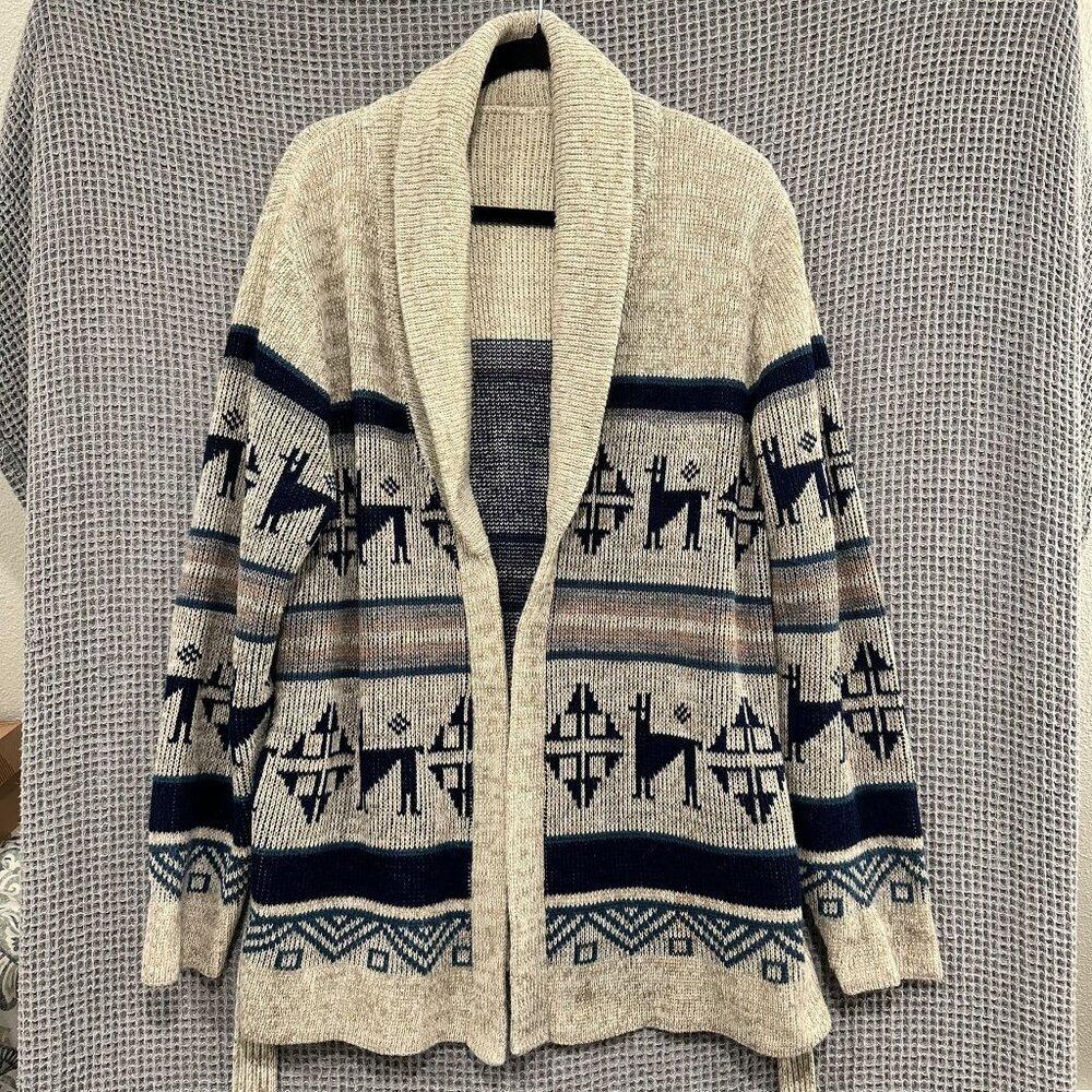 Vtg 70s 80s Dimension By Milford Southwest Llama Aztec Cardigan Sweater Lrg USA - Picture 8 of 13